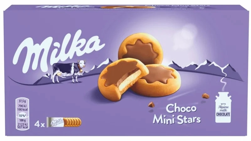 Milka sušenky Choco Mini Stars mléčná náplň a čokoláda
