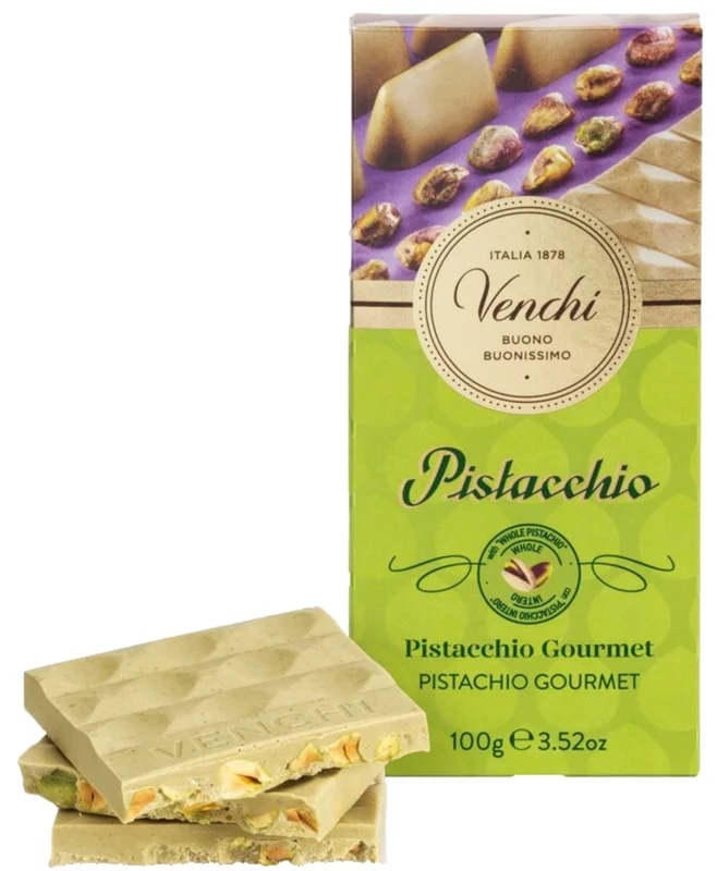 Venchi bílá čokoláda s pistáciovou pastou a slanými pistáciemi