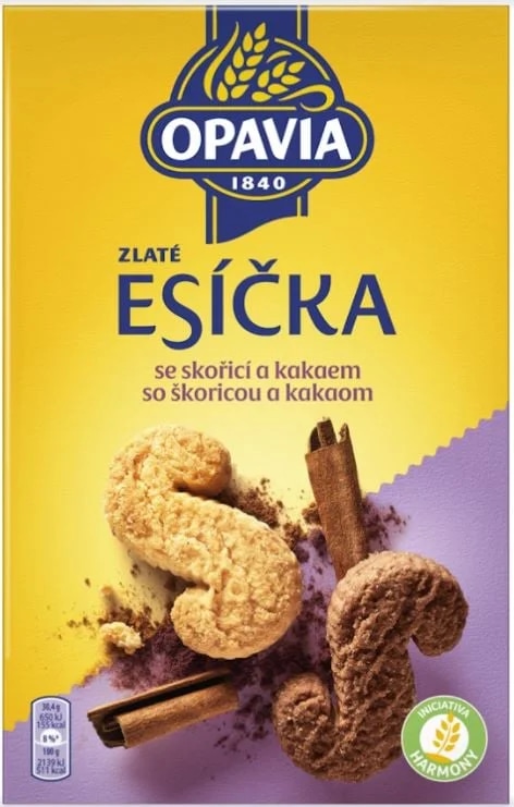Opavia sušenky Zlaté Esíčka se skořicí a kakaem