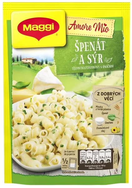 Maggi Amore Mio Špenát a sýr těstoviny s omáčkou sáček