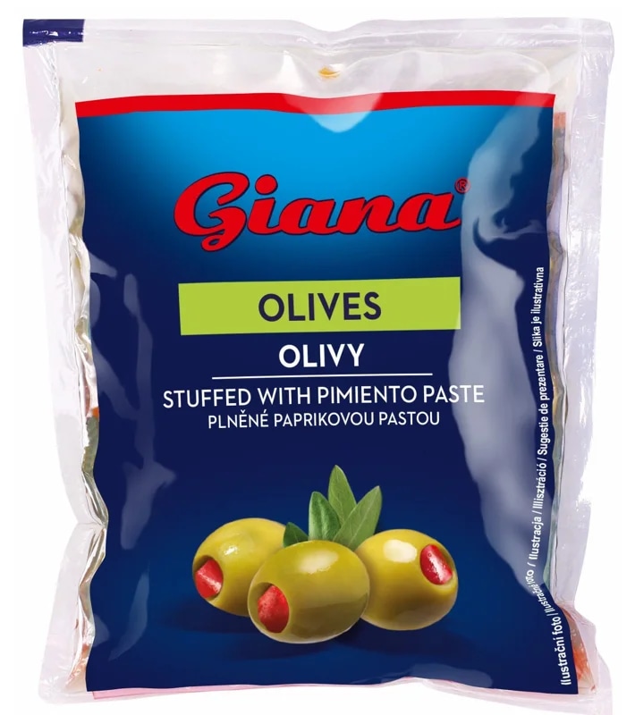 Giana Olivy zelené plněné červenou paprikou v sáčku