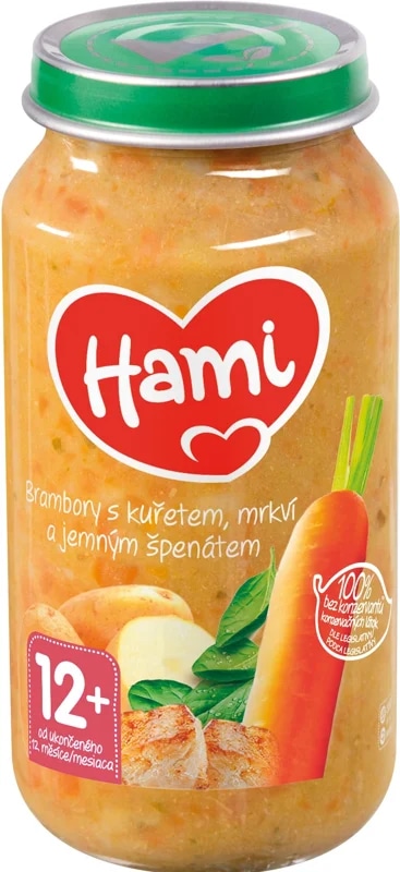 Hami Příkrm brambory s kuřetem, mrkví a jemným špenátem