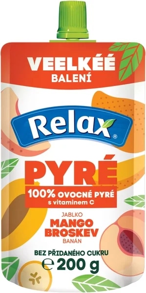 Relax 100% pyré Jablko-Mango-Broskev-Banán