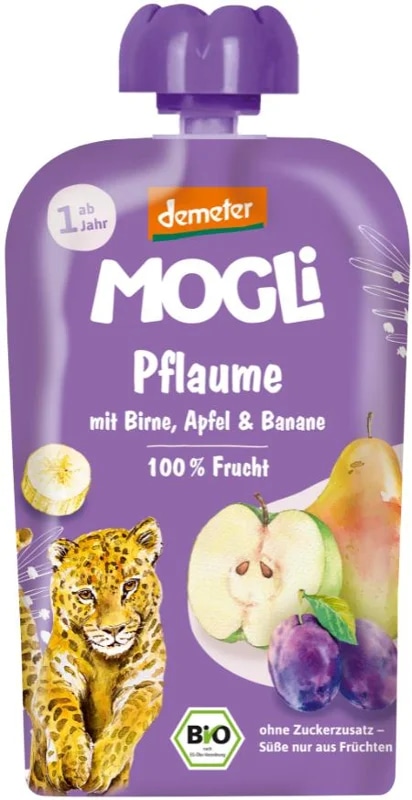 Mogli BIO Švestková kapsička s hruškou, jablkem a banánem s certifikací Demeter