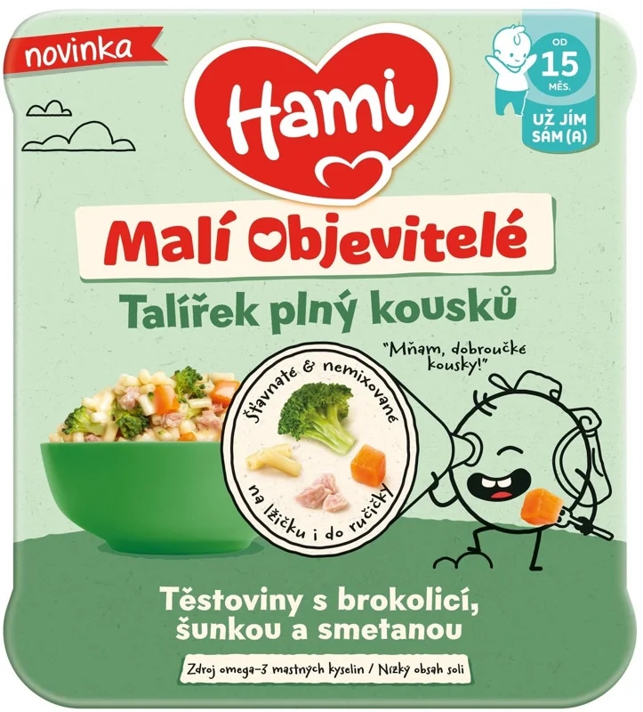 Hami Malí Objevitelé těstoviny s brokolicí, šunkou a smetanou
