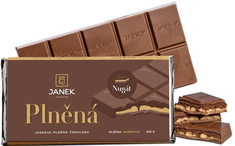 Čokoládovna Janek Jankova plněná čokoláda mléčná nugátová