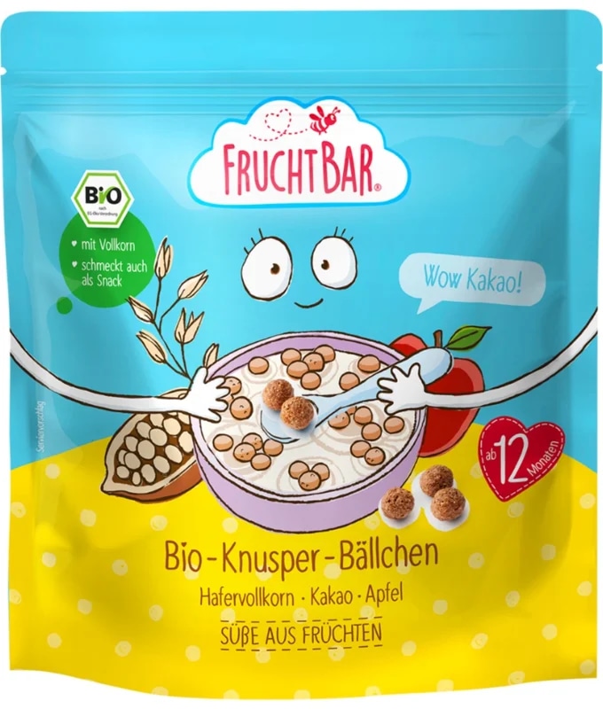 FruchtBar BIO BIO Cereální kuličky s ovesnou moukou, kakaem a jablkem