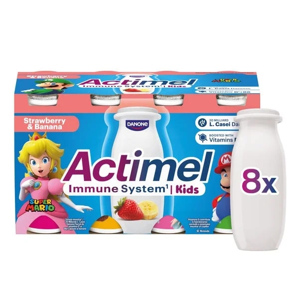 Actimel Kids probiotický jogurtový nápoj s vitamíny jahoda-banán 8x100g