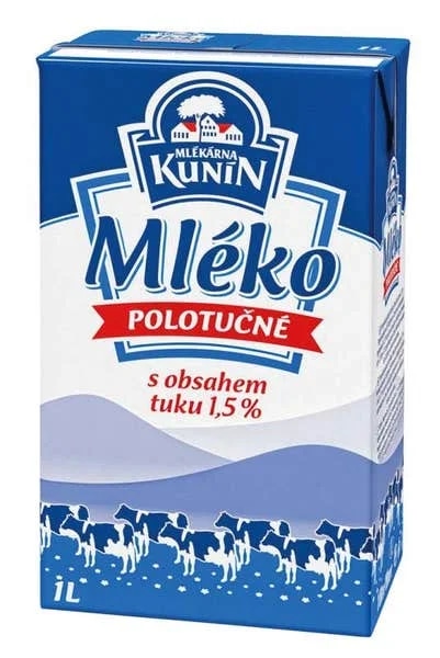 Mlékárna Kunín Mléko polotučné 1,5% trvanlivé 4x1L