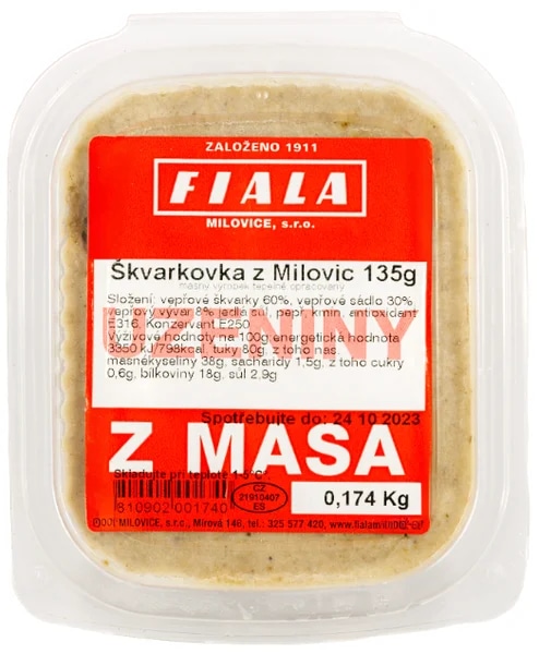 Fiala uzeniny z masa Škvarková pomazánka z Milovic