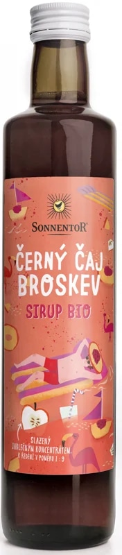 Sonnentor BIO sirup černý čaj a broskev sklo