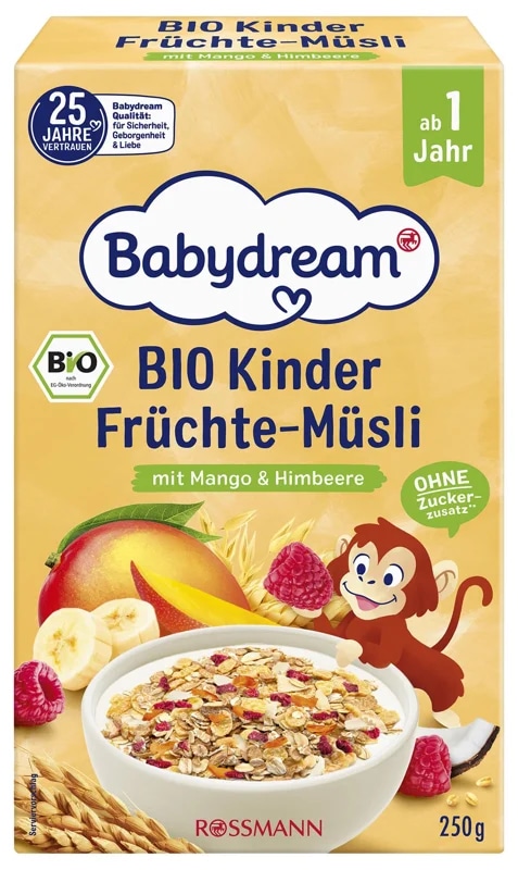 Babydream BIO Müsli s mangem a malinami