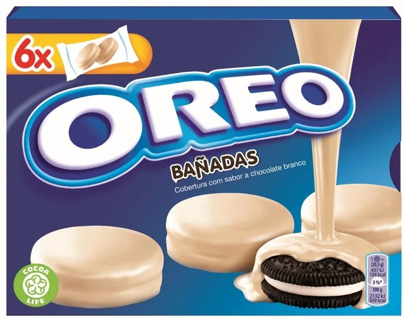 OREO sušenky s vanilkovou náplní, bílá poleva