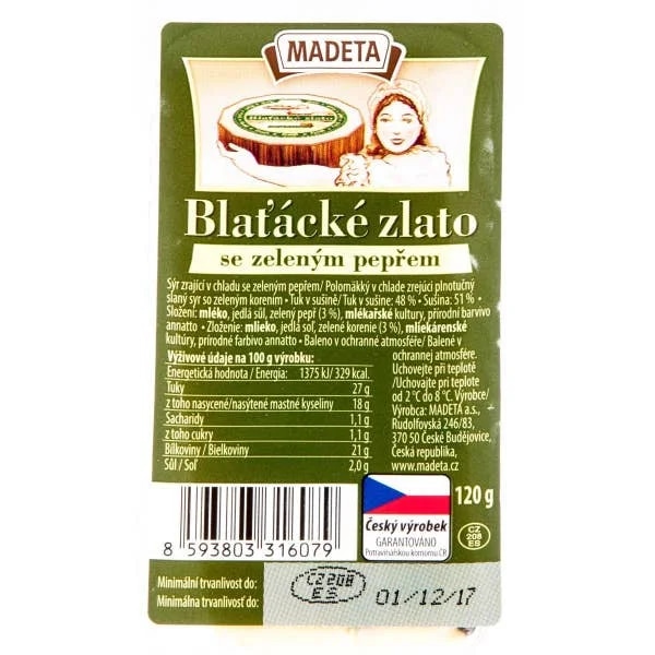 Madeta Blaťácké zlato sýr se zeleným pepřem