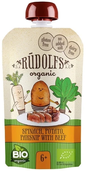 Rudolfs BIO kapsička Špenát, brambory, pastinák s hovězím masem