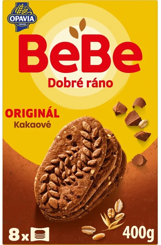 Opavia sušenky kakaové BeBe Dobré Ráno s kousky čokolády (8 × 50 g)