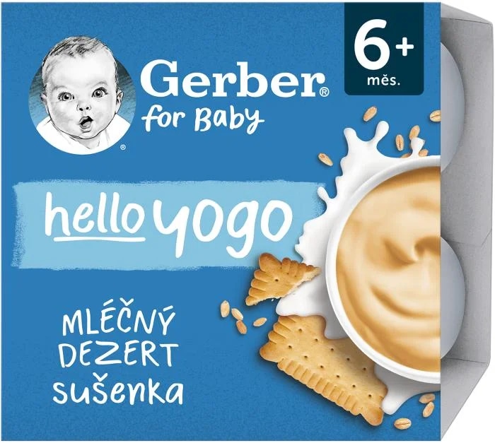 Gerber Hello Yogo mléčný dezert se sušenkami (4×100 g)