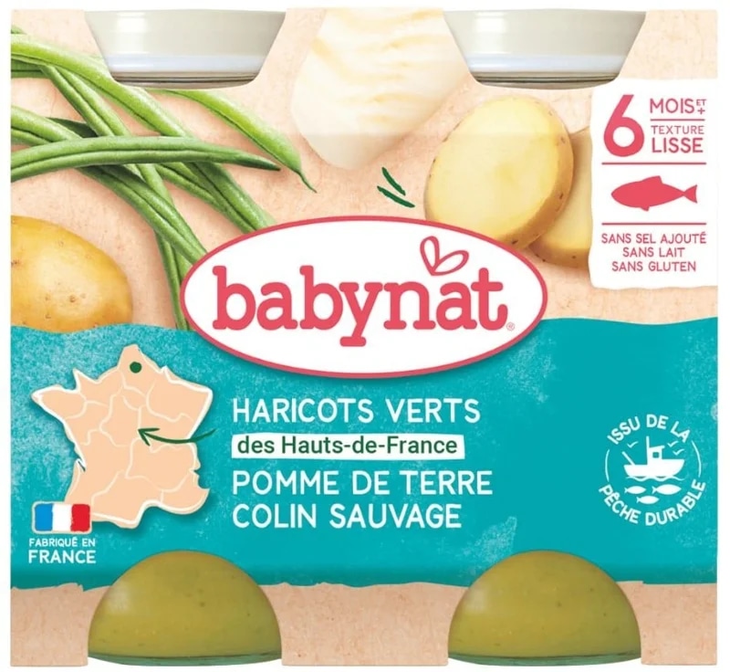 Babynat Brambory a zelené fazolky s aljašskou treskou, 2×200 g