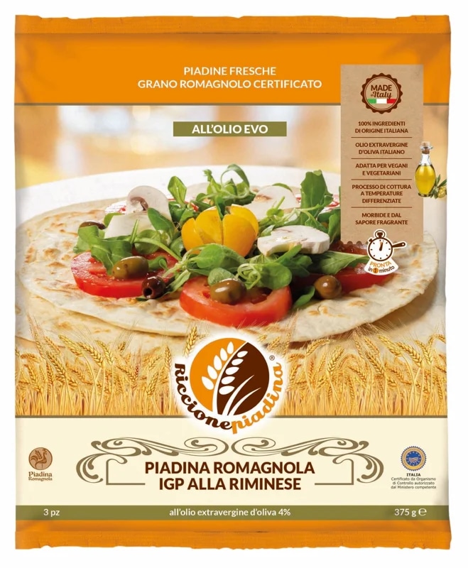 Riccione Piadina Piadina Romagnola CHZO alla Riminese placky s extra panenským olivovým olejem 4%