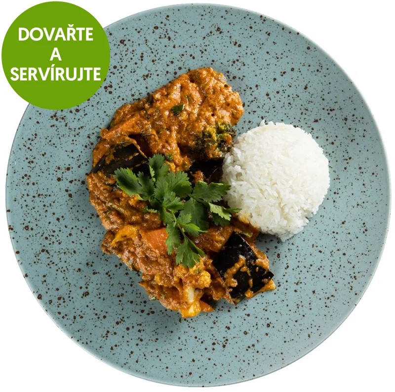 Zeleninovo-lilková masala, jasmínová rýže od Mahavira Kanswala