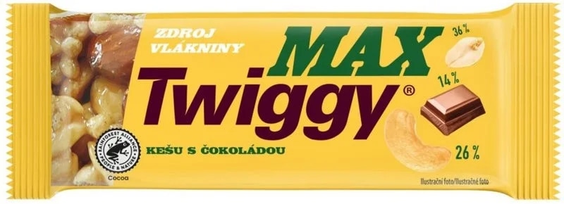 Twiggy Max tyčinka s kešu, polomáčená v čokoládě