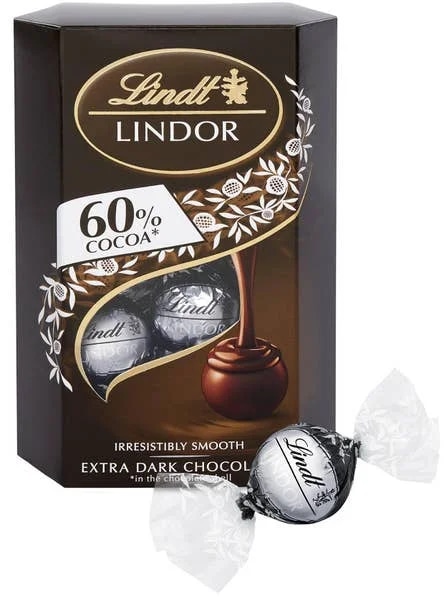 Lindt Lindor Extra hořká čokoláda 60% s jemnou krémovou náplní