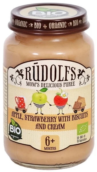 Rudolfs BIO Jablko, jahody, sušenky, smetana