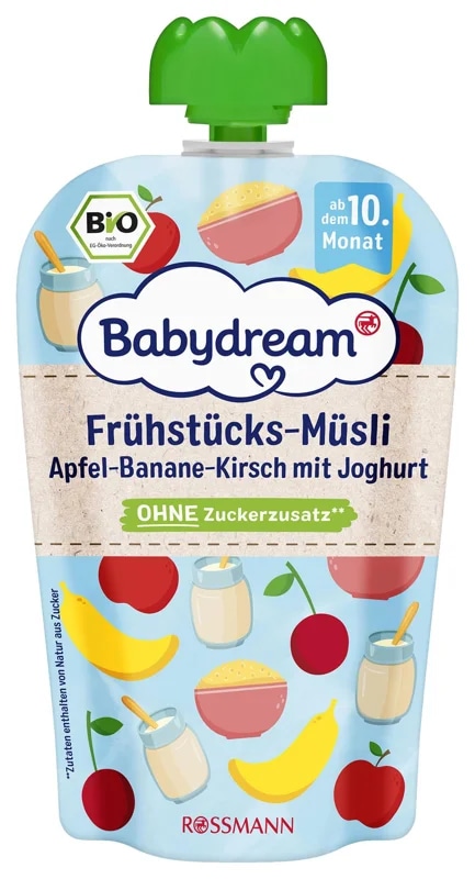 Babydream BIO Kapsička jablko, banán, třešeň a jogurt s müsli