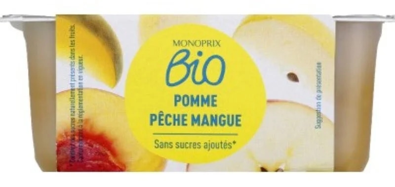 Monoprix Bio Jablečno-broskvovo-mangové pyré bez přidaného cukru 4x100g