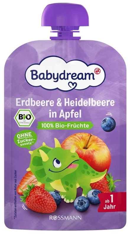 Babydream BIO Ovocná kapsička jablko, jahoda a borůvka