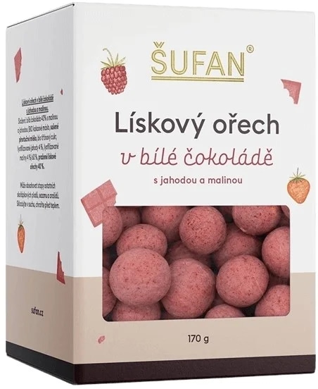 Šufan Lískový ořech - bílá čokoláda/jahoda a malina
