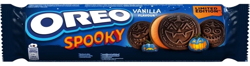 Oreo Halloween sušenky s vanilkovou náplní dýňové barvy