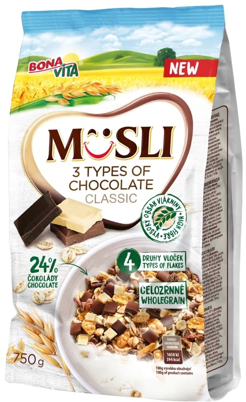 Bonavita Musli sypané 3 druhy čokolády