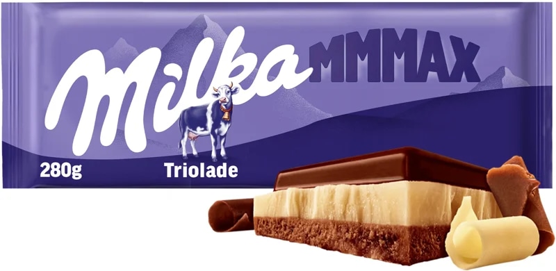 Milka Čokoláda Mmmax Triolade bílá, hořká a mléčná