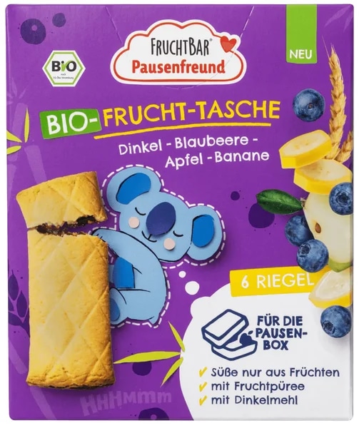 Fruchtbar BIO Špaldové taštičky jablko, borůvky a banán, 6x 22 g