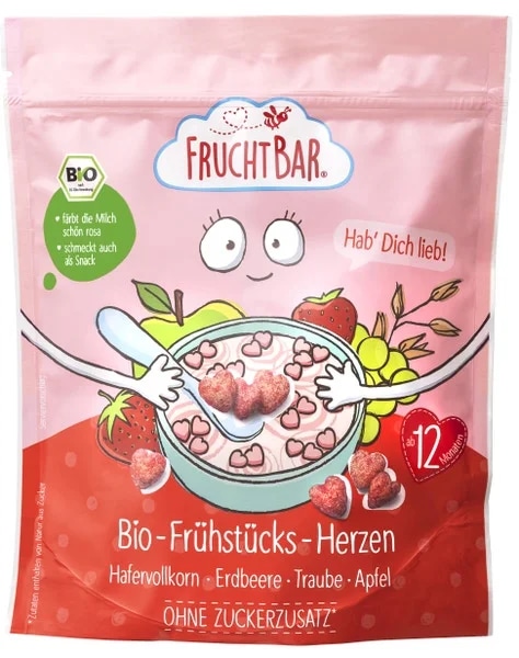 Fruchtbar BIO Cereálie srdíčka s jahodami, hroznovým vínem a jablkem