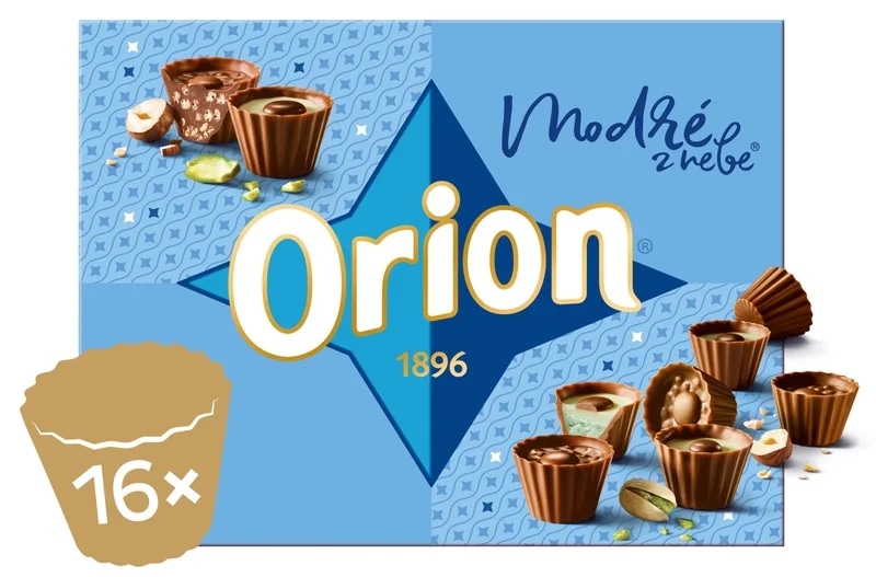 ORION Modré z nebe pistáciové a kakaové košíčky z mléčné čokolády