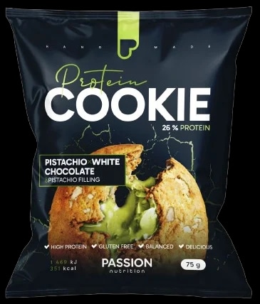 Passion Nutrition Plněná proteinová cookie s pistácií, bílou čokoládou a pistáciovou náplní