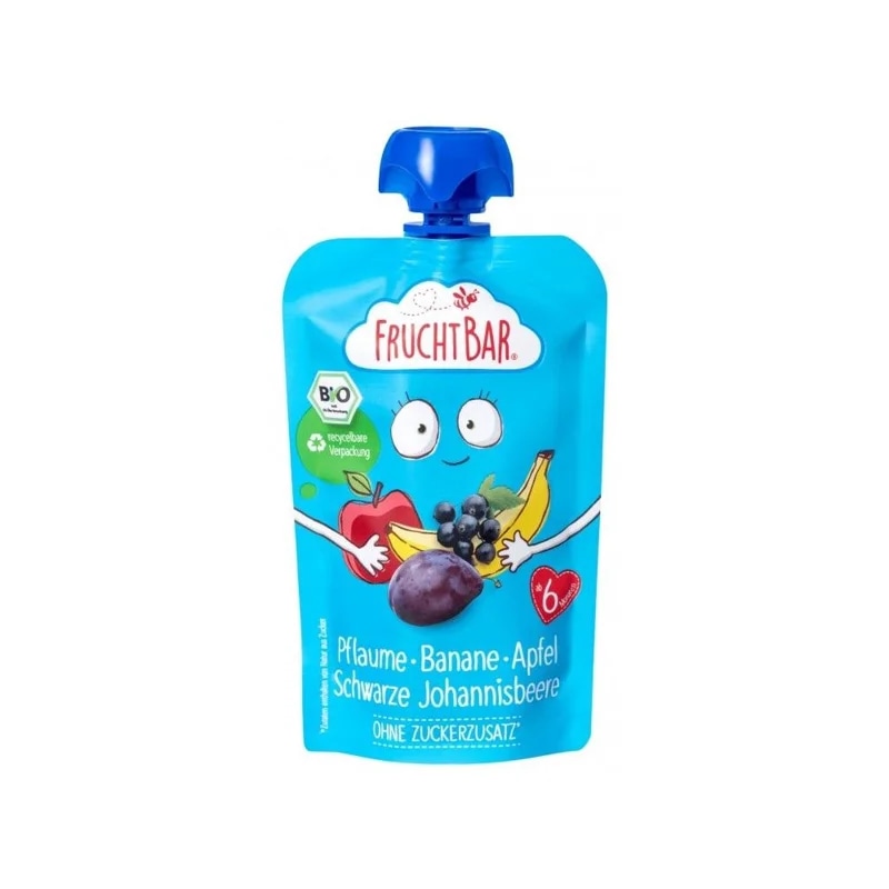 FruchtBar Ovocná kapsička BIO – jablko/banán/švestka/černý rybíz
