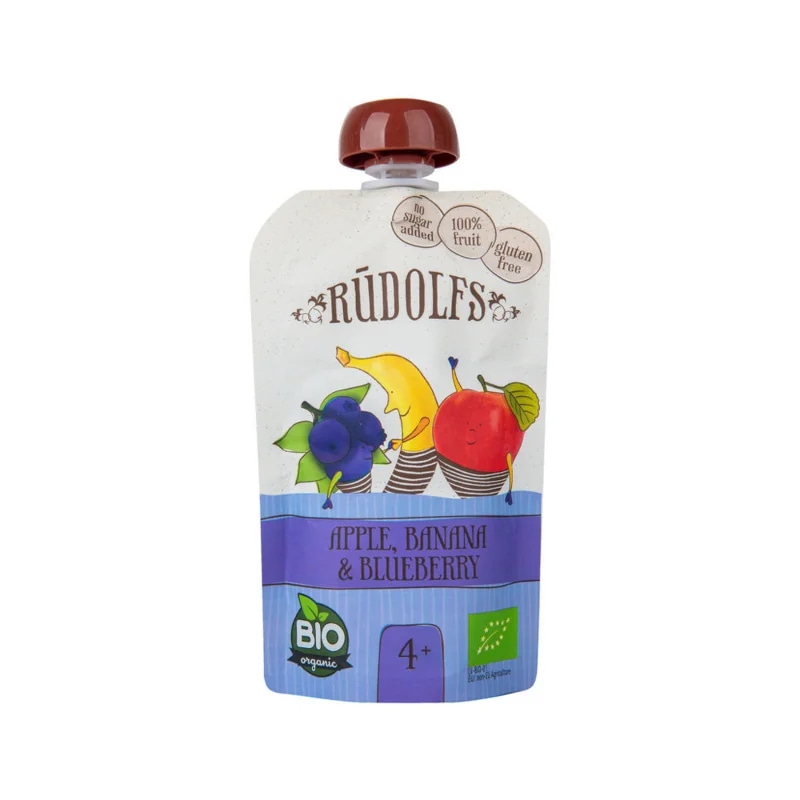 RUDOLFS Kapsička ovocná BIO – banán/jablko/borůvka