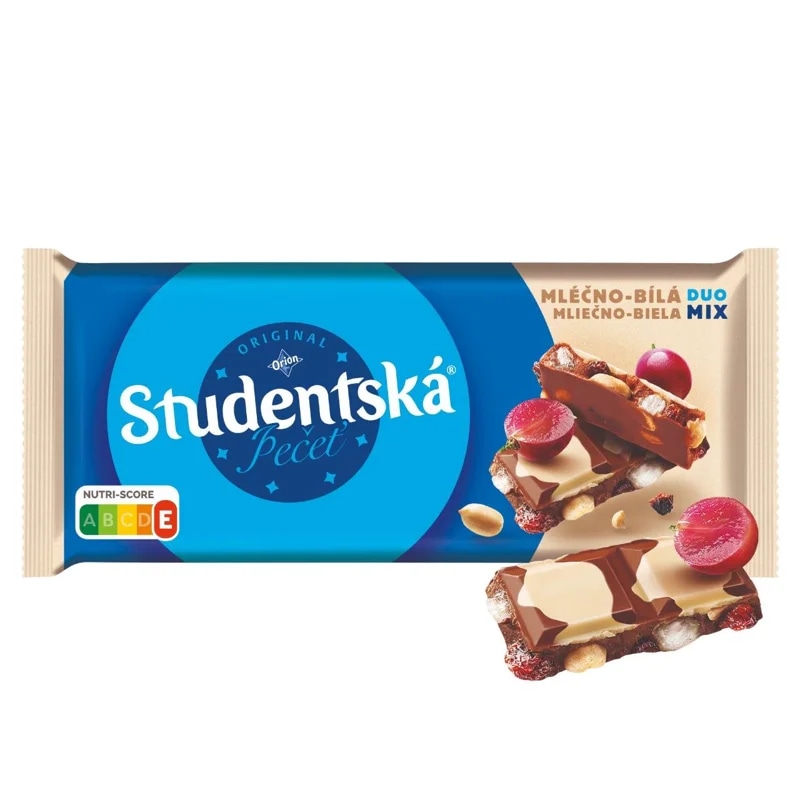 Orion Studentská pečeť Mléčno-Bílá čokoláda s arašídy, rozinkami a želé