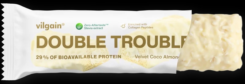 Vilgain Double Trouble Protein Bar Proteinová kokosová tyčinka v bílé čokoládě