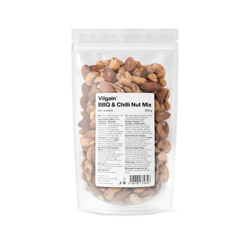 Vilgain Směs nasucho pražených ořechů – bbq s chilli