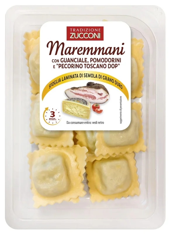 Zucconi Ravioli se slaninou, cherry rajčátky a toskánským pecorino