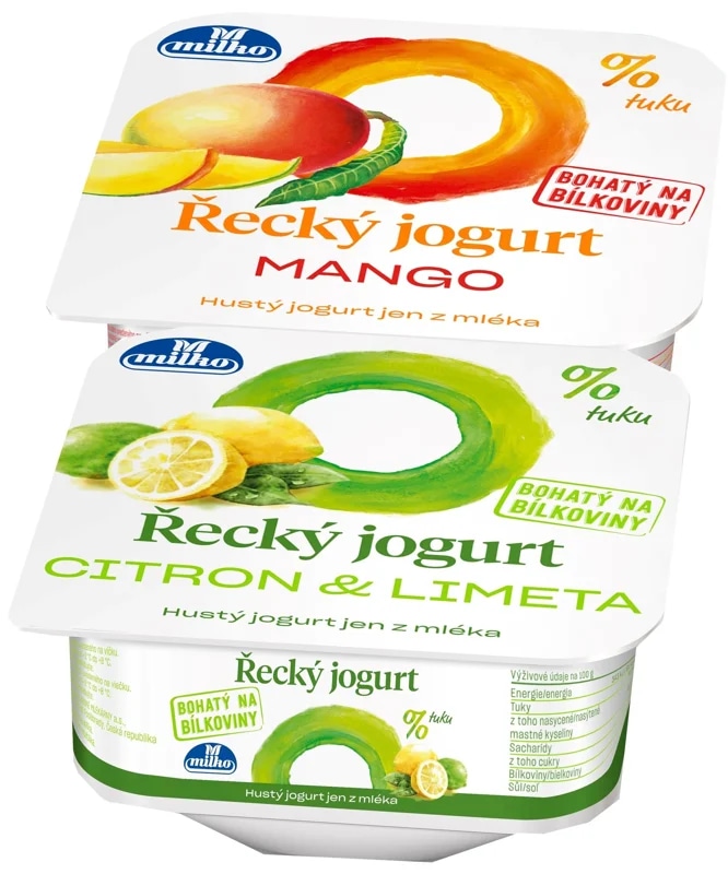 Milko Řecký jogurt 0% mango + citron/limetka 2×140 g