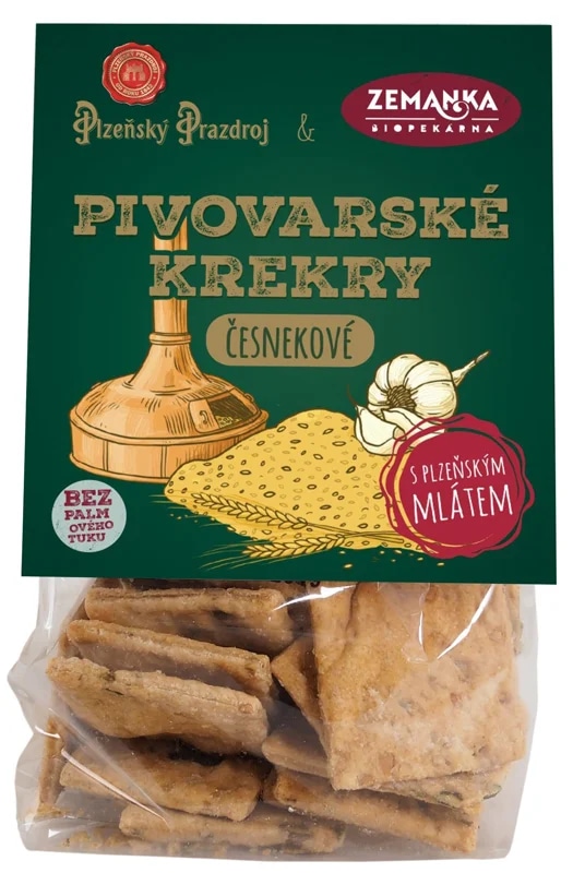 Biopekárna Zemanka Slané krekry s mlátem z Plzeňského Prazdroje a česnekem