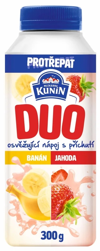 Mlékárna Kunín Duo zakysaný nápoj s příchutí banán a jahoda