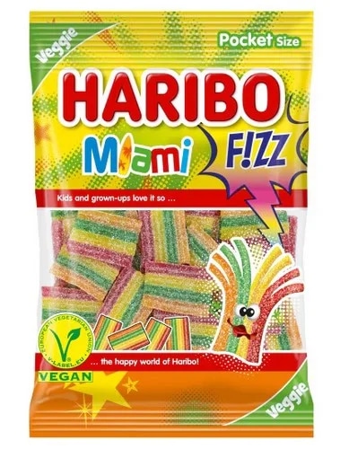 HARIBO VEGGIE Miami F!ZZ - Želé v cukru s ovocnými příchutěmi