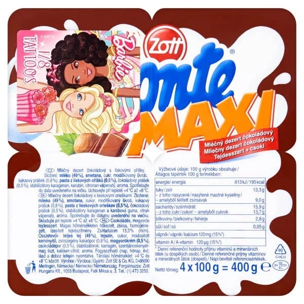 Zott Monte Maxi Mléčný dezert s čokoládou a lískovými oříšky