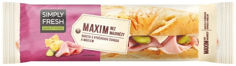 Simply fresh Maxim Bageta s máslem, šunkou, sýrem a kyselou okurkou